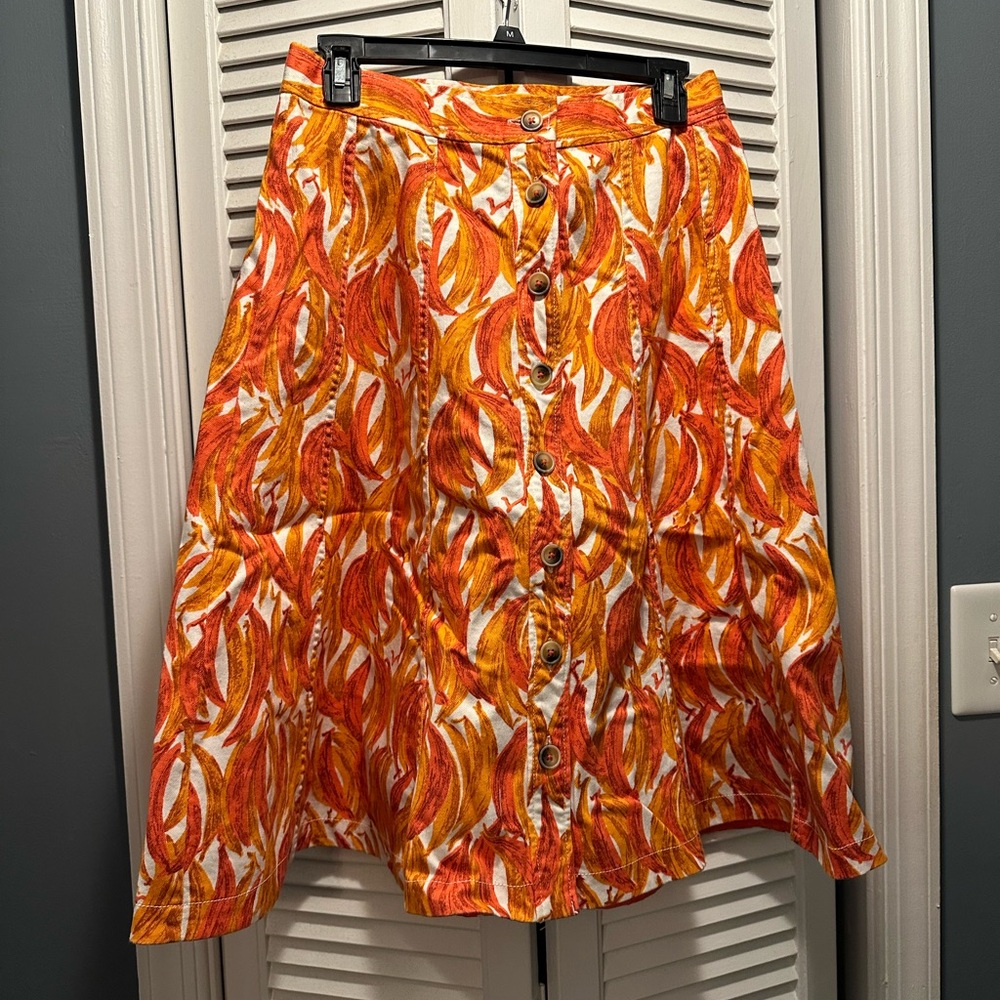 Anthropologie Vibrant Orange and Yellow Banana A-Line Skirt